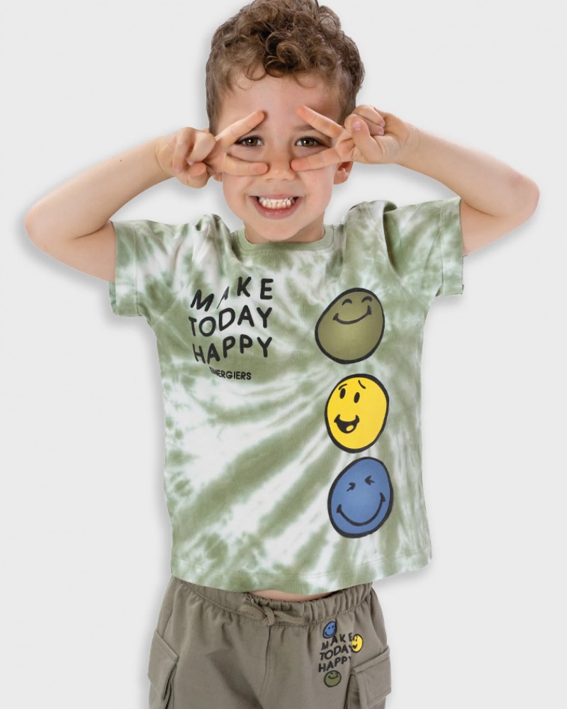 Παιδικό Σετ Μακό με Μπλούζα Make Today Happy και Βερμούδα Cargo Αγόρι (2-6) –Χακί– 
