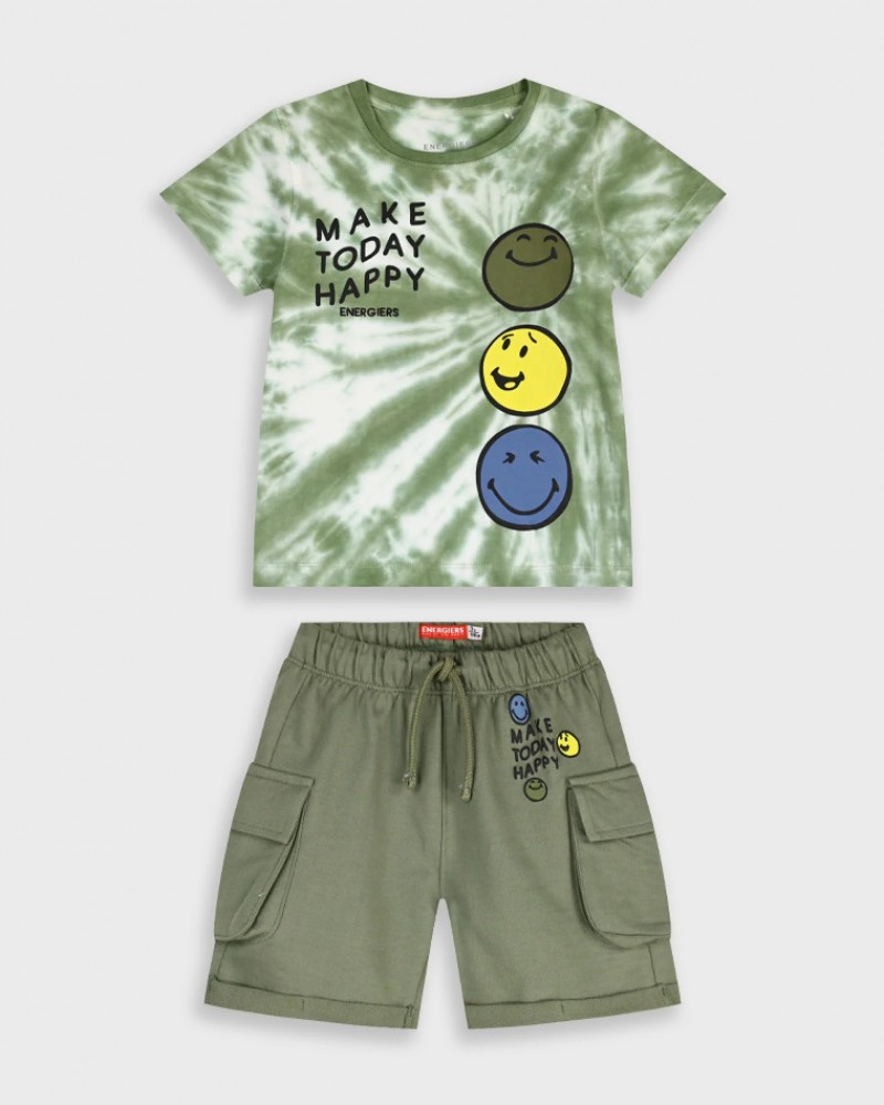 Παιδικό Σετ Μακό με Μπλούζα Make Today Happy και Βερμούδα Cargo Αγόρι (2-6) –Χακί– 