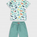 Παιδικό Σετ Μακό με Μπλούζα Dino και Βερμούδα Αγόρι (2-6) –Πράσινο της Ερήμου– 