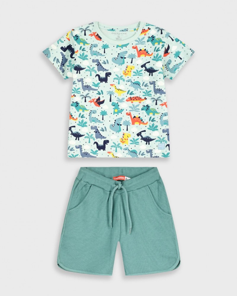 Παιδικό Σετ Μακό με Μπλούζα Dino και Βερμούδα Αγόρι (2-6) –Πράσινο της Ερήμου– 