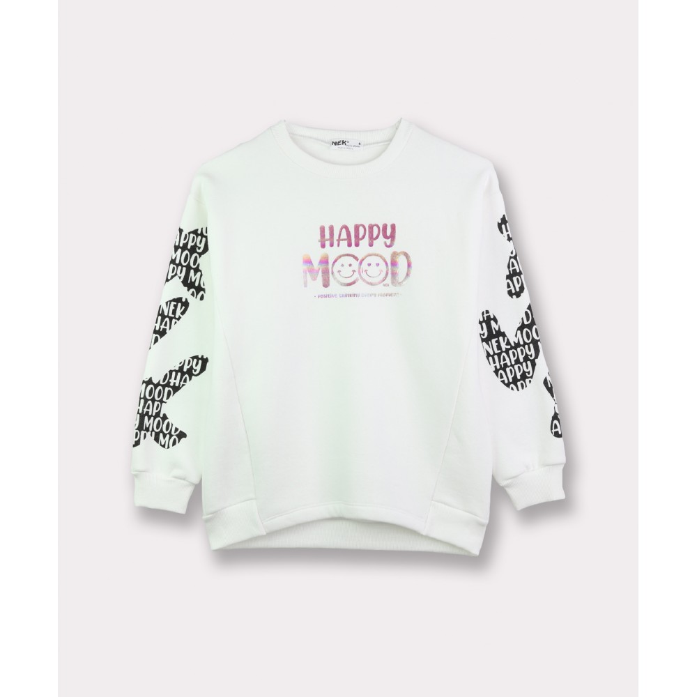 Εφηβικό Casual Σετ Κολάν Φούτερ "Happy Mood" Κορίτσι -Εκρού- 121023