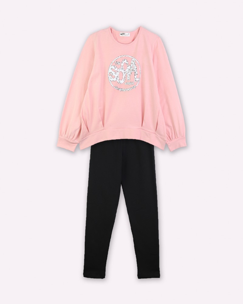 Εφηβικό Σετ Φούτερ Με Κολάν Εποχής Και Τύπωμα Social World Κορίτσι -Σκούρο Ροζ- 121423