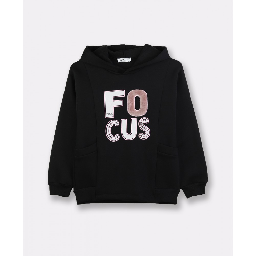 Εφηβικό Casual Σετ Φούτερ Φόρμα "Focus" Κορίτσι -Μαύρο- 121823