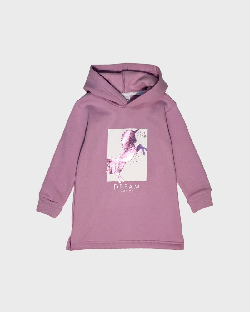 Παιδικό Clothing, Casual Φόρεμα Φούτερ Με Κουκούλα Unicorn Κορίτσι -Λιλά- 12200015