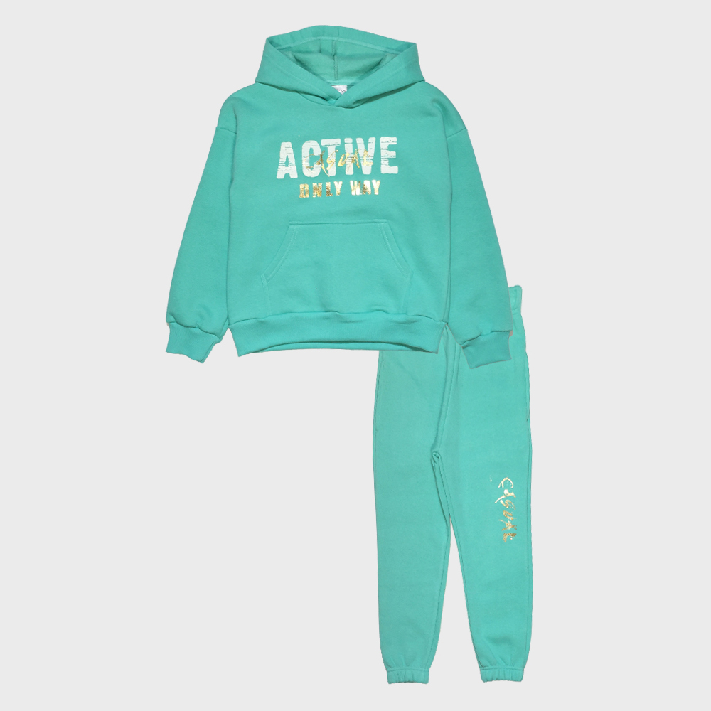 Εφηβικό Casual Σετ Φούτερ Φόρμα με Κουκούλα "Active" Κορίτσι -Μέντα- 12200039