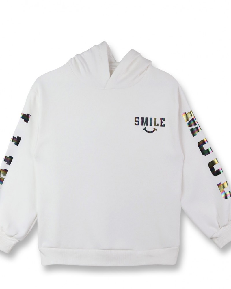Εφηβική Φόρμα Φούτερ Με Κουκούλα Και Τύπωμα Smile Κορίτσι (6-16Ε) -Εκρού- 122324