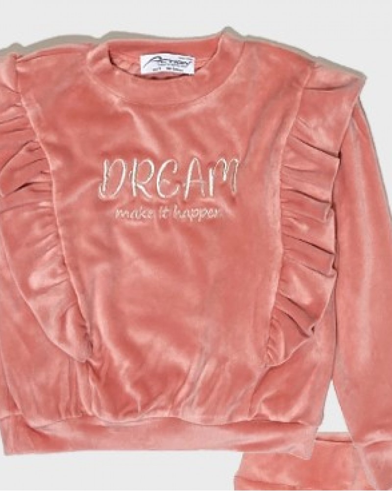 Παιδικό Casual Σετ Βελουτέ, Μπλούζα Dream Με Κολάν Κορίτσι -Σομών- 12340039