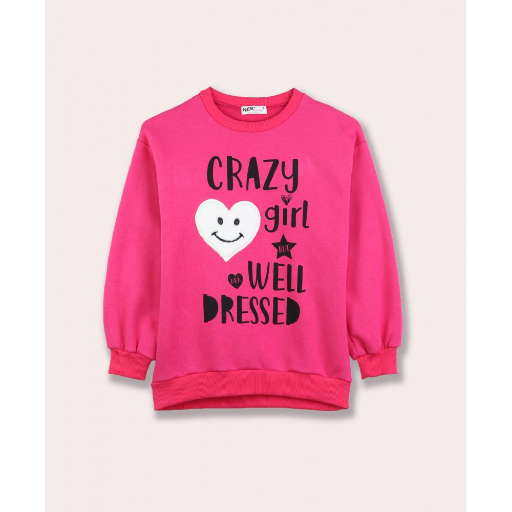 Εφηβικό Casual Σετ Φούτερ με Κολάν και Τύπωμα Crazy Girl Κορίτσι -Φουξ- 123523