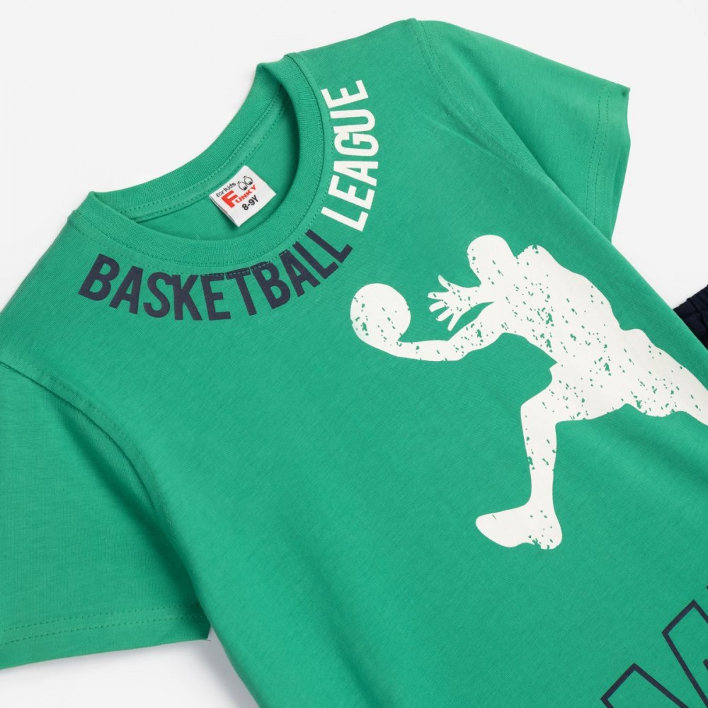 Εφηβικό Σετ Μακό με Μπλούζα Basketball και Βερμούδα Αγόρι (6-16) –Πράσινο Golf– 125-101114-2