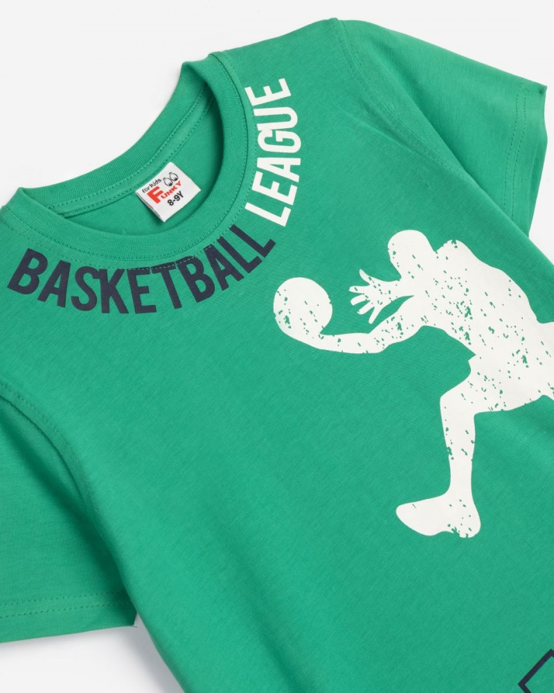 Εφηβικό Σετ Μακό με Μπλούζα Basketball και Βερμούδα Αγόρι (6-16) –Πράσινο Golf– 125-101114-2