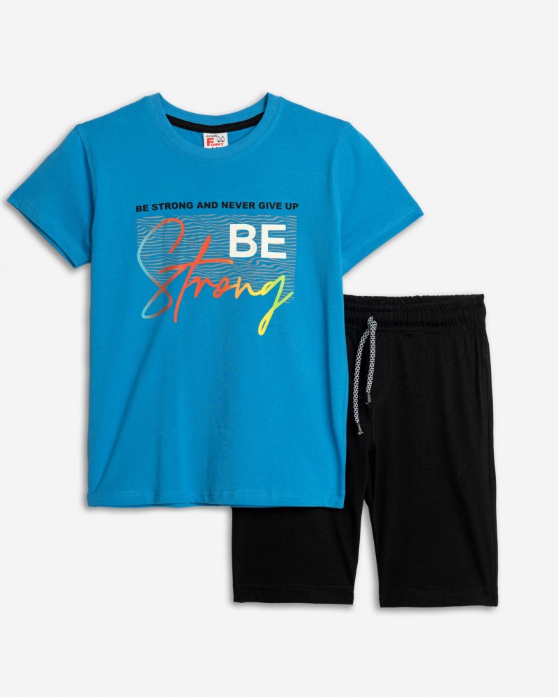 Εφηβικό Σετ με Μπλούζα Be Strong και Μακό Βερμούδα Αγόρι (6-16) –Ανοιχτό Ρουα– 125-101133-2