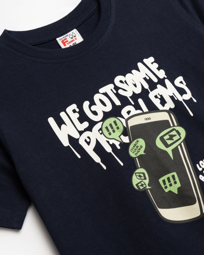 Εφηβικό Σετ με T-Shirt Μπλούζα Problems και Τζιν Βερμούδα Αγόρι (6-16) –Μπλε– 125-102103-1