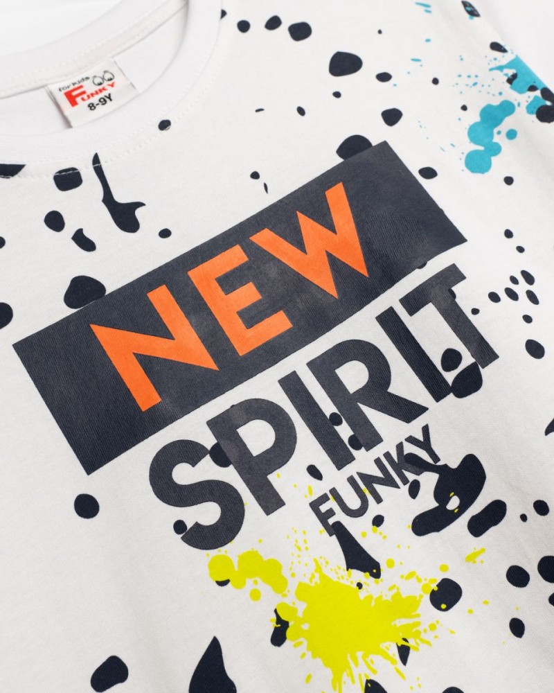 Εφηβικό Σετ με T-Shirt Μπλούζα New Spirit και Τζιν Βερμούδα Αγόρι (6-16) –Λευκό– 125-102105-2