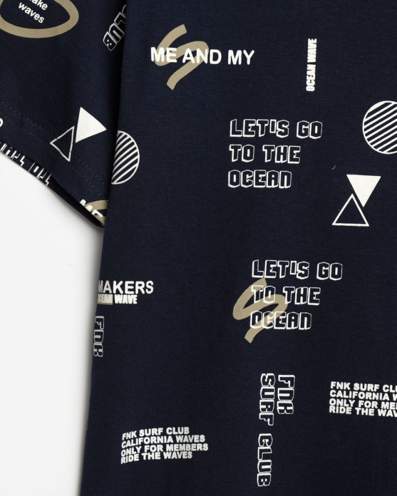 Εφηβική T-Shirt Μπλούζα με Τύπωμα Allover Αγόρι (6-16) -Μπλε- 125-105100-2