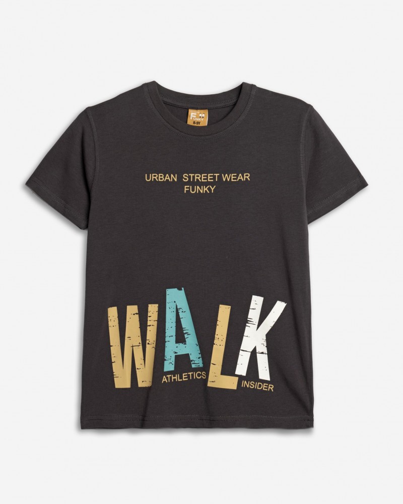 Εφηβική T-Shirt Μπλούζα με Τύπωμα Walk Αγόρι (6-16) -Ανθρακί- 125-105116-1