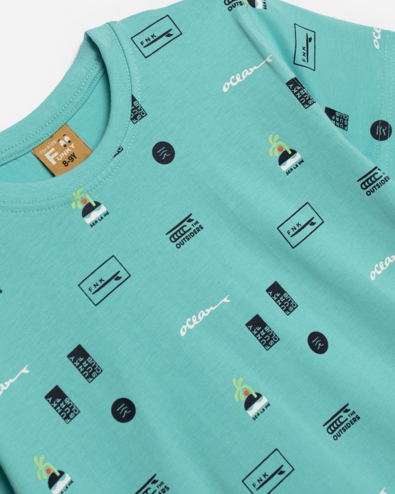 Εφηβική T-Shirt Μπλούζα με Τύπωμα Allover Αγόρι (6-16) -Τυρκουάζ- 125-105118-2