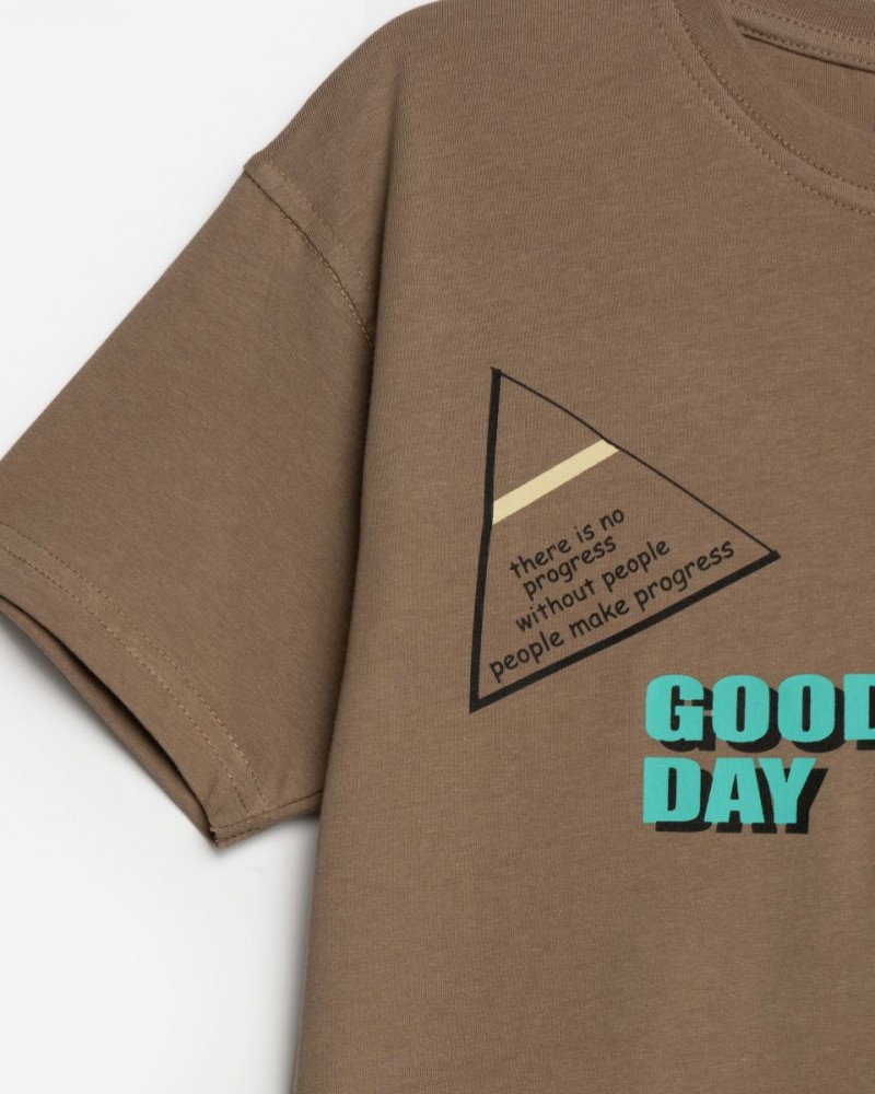 Εφηβική T-Shirt Μπλούζα Good Day Αγόρι (6-16) -Μόκα- 125-105119-1