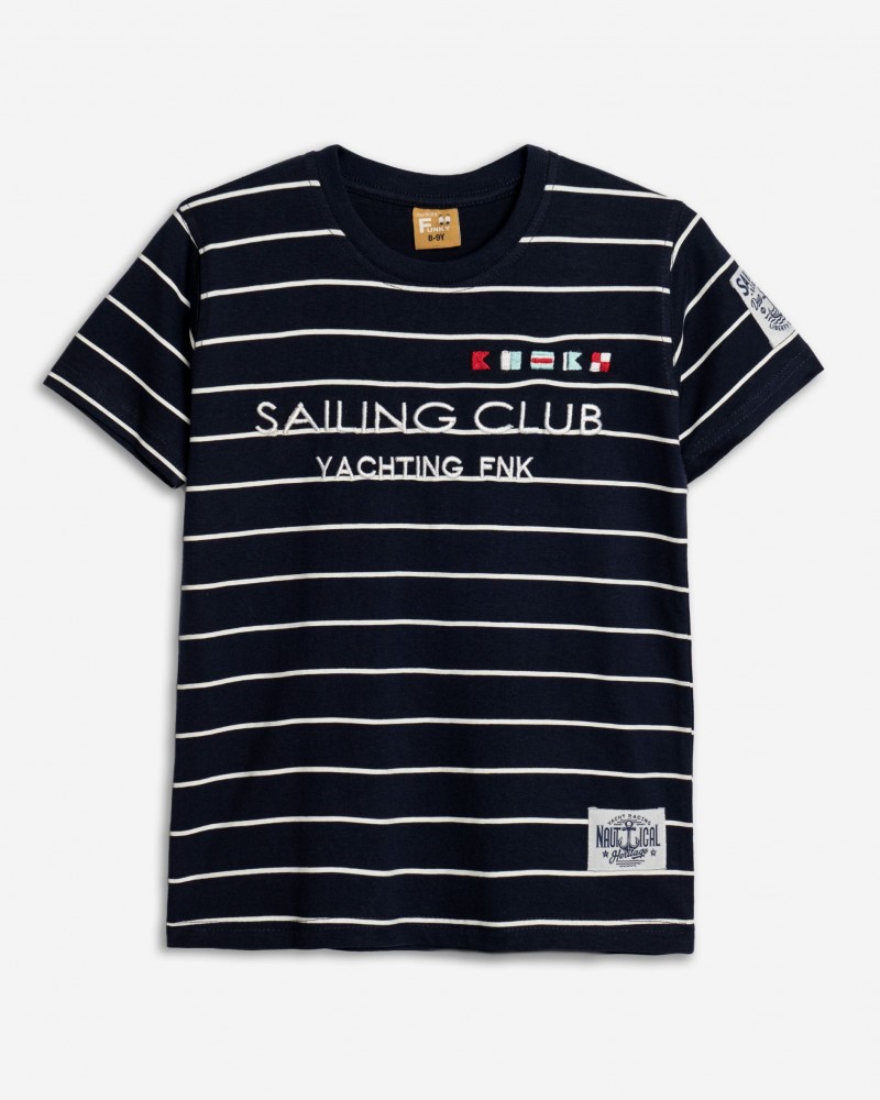 Εφηβική T-Shirt Μπλούζα Μαρινιέρα με Κέντημα Sailing Club Αγόρι (6-16) -Μπλε- 125-105121-1