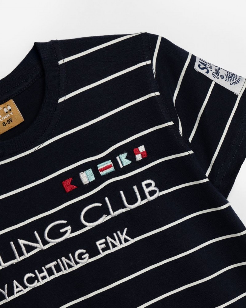 Εφηβική T-Shirt Μπλούζα Μαρινιέρα με Κέντημα Sailing Club Αγόρι (6-16) -Μπλε- 125-105121-1