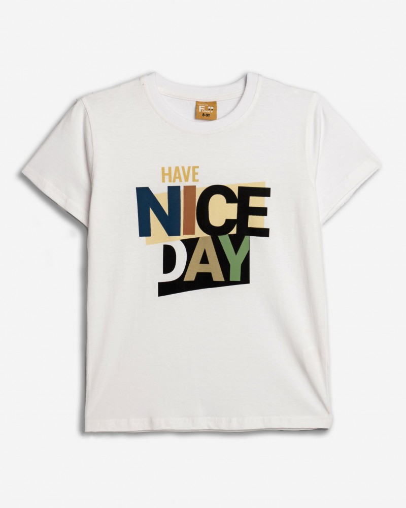 Εφηβική T-Shirt Μπλούζα με Τύπωμα Nice Day Αγόρι (6-16) -Λευκό- 125-105128-1