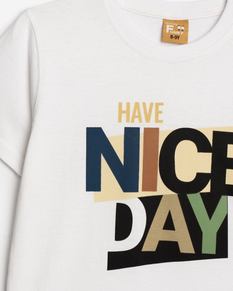 Εφηβική T-Shirt Μπλούζα με Τύπωμα Nice Day Αγόρι (6-16) -Λευκό- 125-105128-1