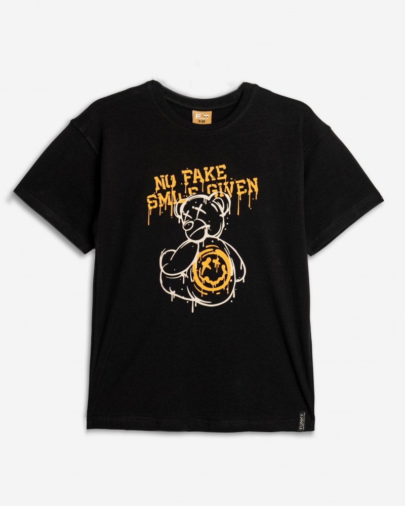 Εφηβική T-Shirt Μπλούζα με Τύπωμα Smile Given Αγόρι (6-16) -Μαύρο- 125-105132-1