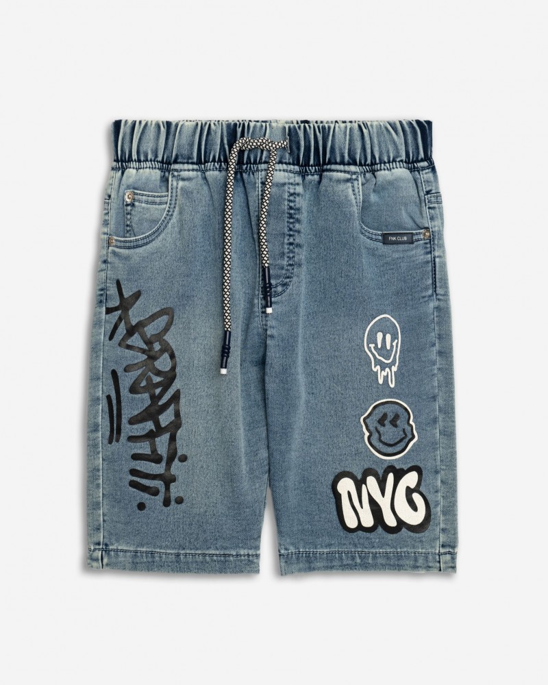 Εφηβική Jean Βερμούδα Streetwear με Τrendy Τύπωμα Αγόρι (6-16) –Μπλε– 125-114103-1