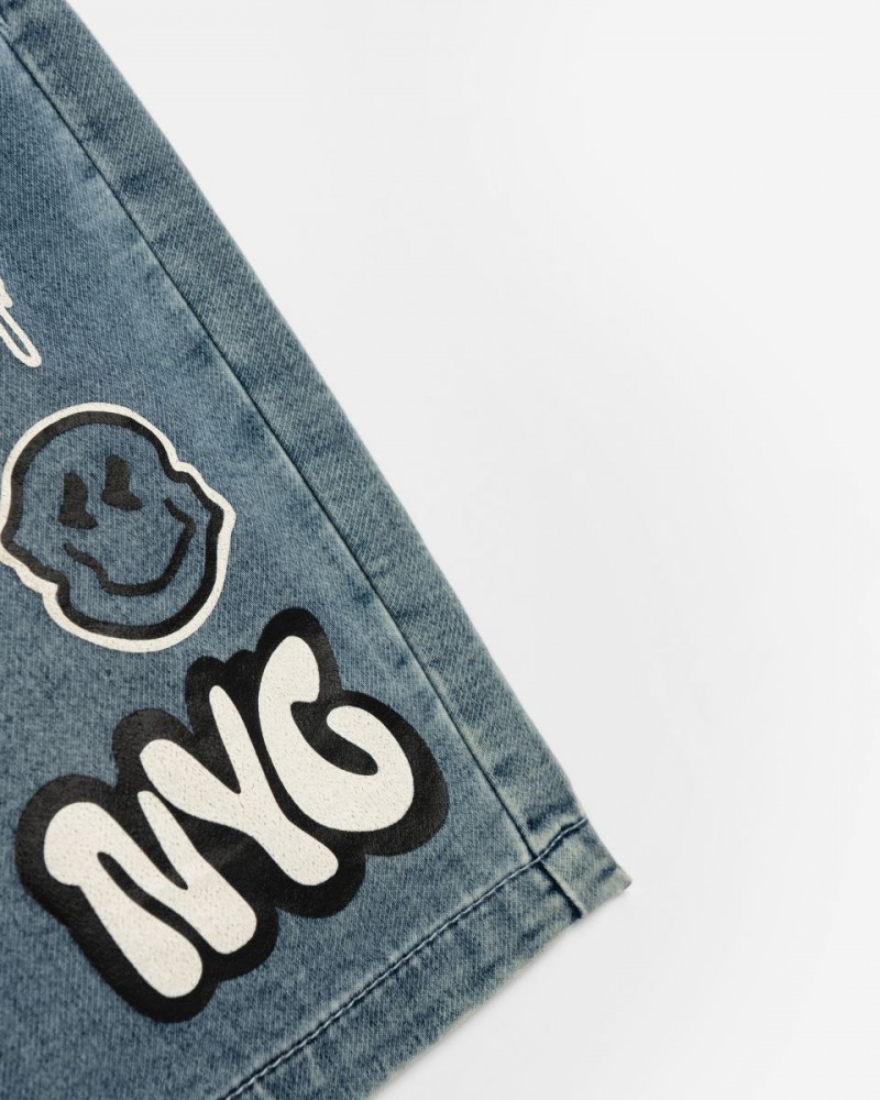 Εφηβική Jean Βερμούδα Streetwear με Τrendy Τύπωμα Αγόρι (6-16) –Μπλε– 125-114103-1