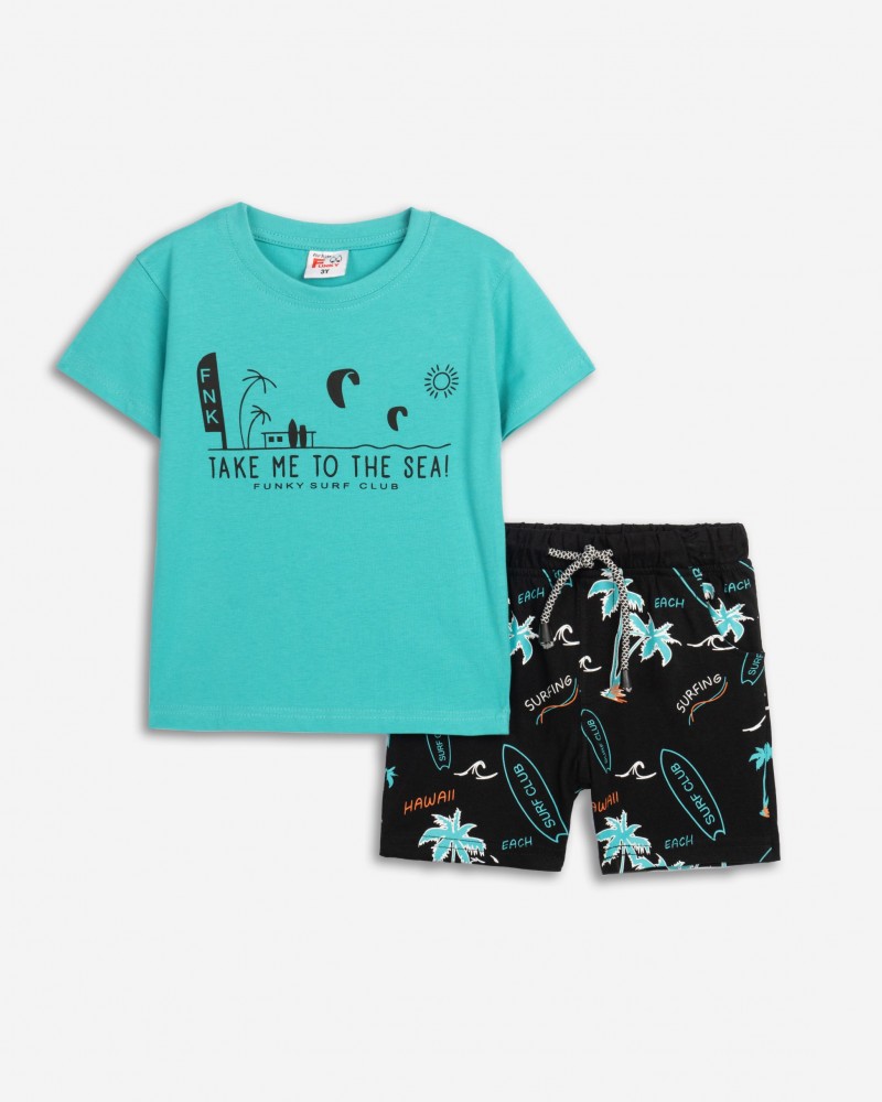 Παιδικό Σετ με Μπλούζα Sea Hawaii Και Βερμούδα Αγόρι (1-6) -Τυρκουάζ- 125-301103-1