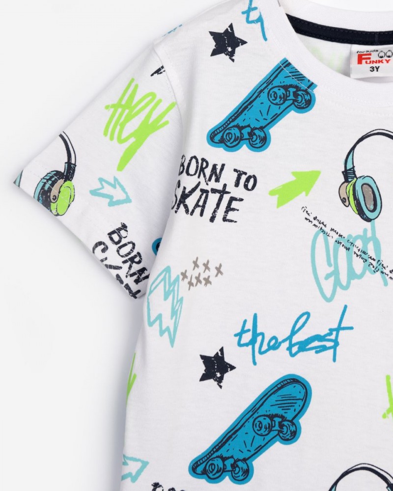 Παιδικό Σετ με Μπλούζα Born to Skate και Τζιν Βερμούδα Αγόρι (1-6) –Εμπριμέ– 125-302103-1