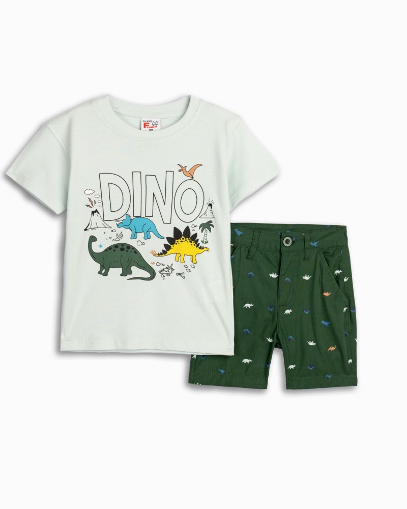 Παιδικό Σετ με Μπλούζα Dino Και Βερμούδα Allover Αγόρι (2-6) -Οινοπνευματί- 125-303100-1