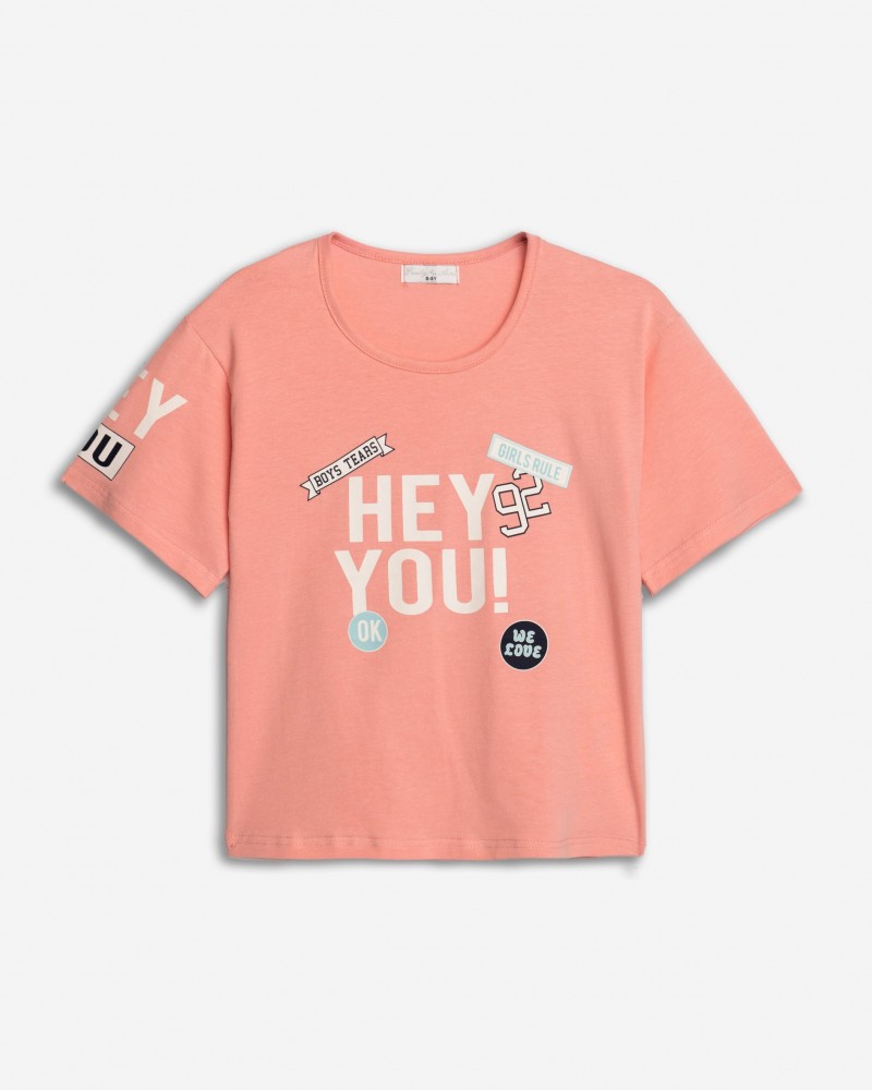 Εφηβική Μπλούζα T-Shirt με Τύπωμα Hey You Κορίτσι (6-16) -Misty Rose- 125-505103-1