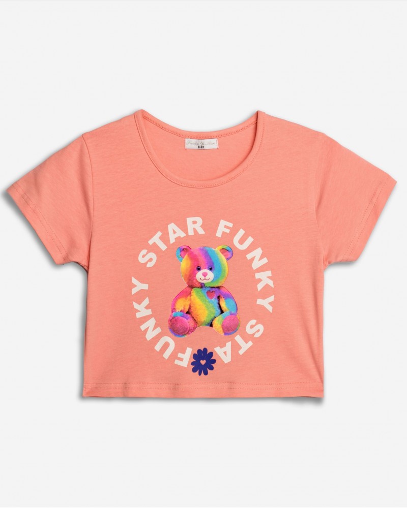 Εφηβική Μπλούζα T-Shirt με Τύπωμα Αρκουδάκι Κορίτσι (6-16) -Misty Rose- 125-505106-1