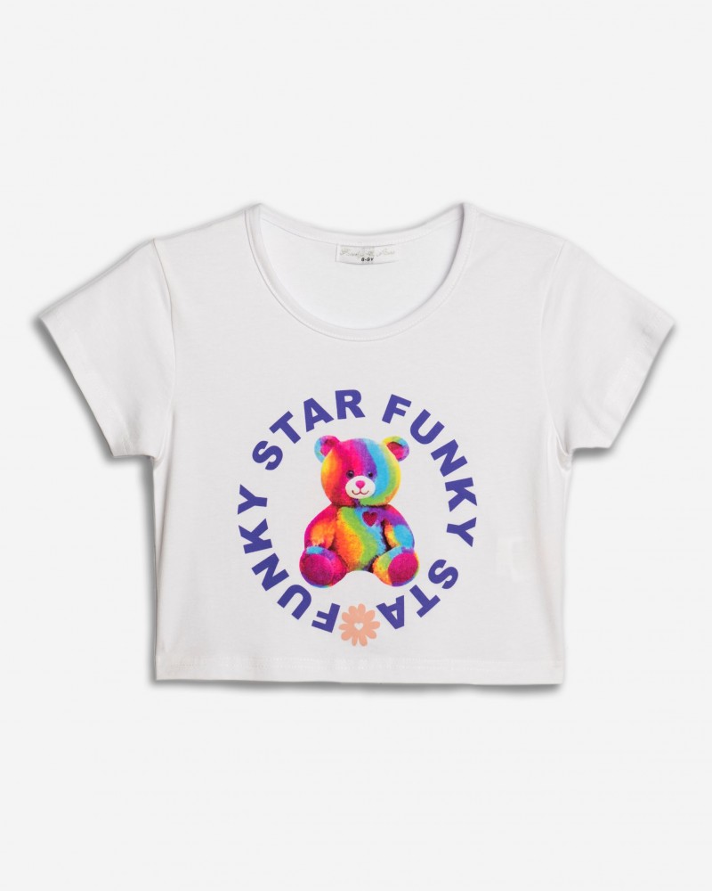 Εφηβική Μπλούζα T-Shirt με Τύπωμα Αρκουδάκι Κορίτσι (6-16) -Λευκό- 125-505106-2