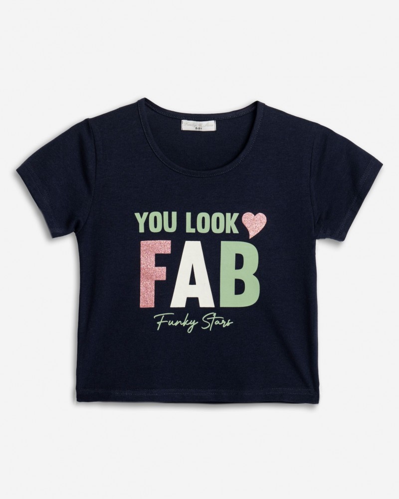 Εφηβική Μπλούζα T-Shirt με Τύπωμα You Look Fab Κορίτσι (6-16) -Μπλε- 125-505114-1