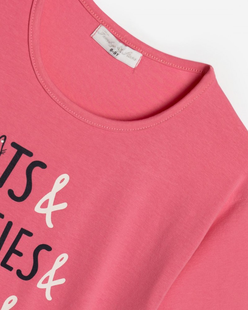 Εφηβική Μπλούζα T-Shirt με Τύπωμα Pizza Κορίτσι (6-16) -Ροζ- 125-505140-1