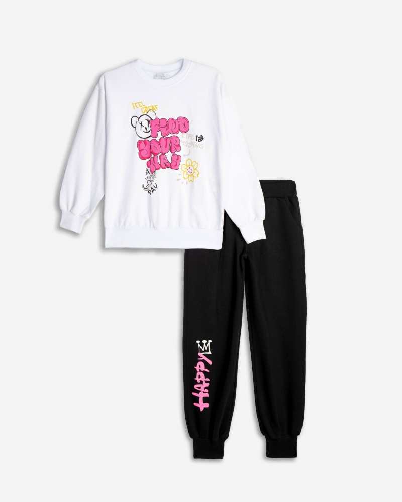 Εφηβικό Σετ Φούτερ Φόρμα Εποχής Με Τύπωμα Graffiti Κορίτσι (6-16) -Λευκό- 125-517105-1