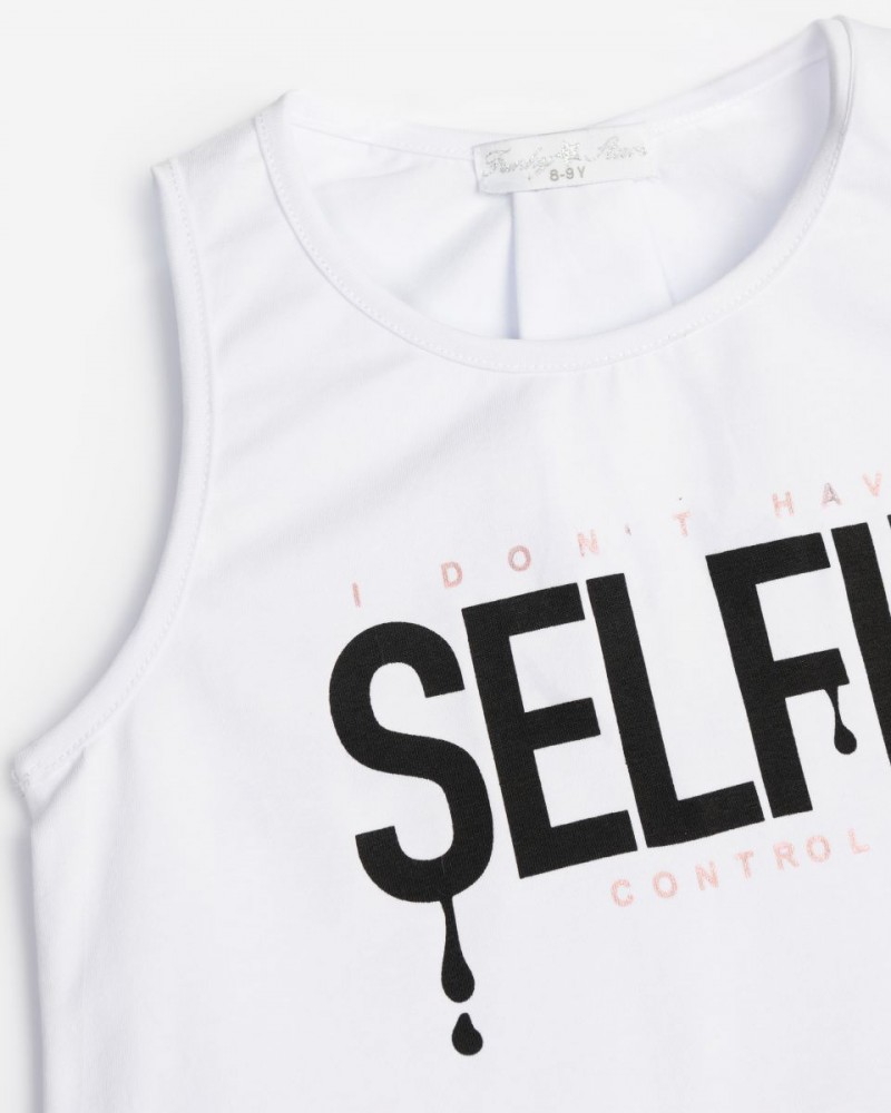Εφηβικό Σετ με Μπλούζα Τοπ Αμάνικο Selfie Και Σορτς  Κορίτσι (6-16) -Λευκό- 125-524103-1