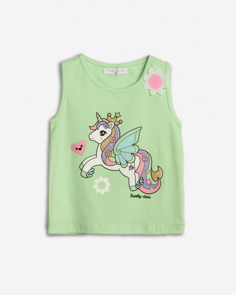 Παιδική Μακό Μπλούζα Αμάνικη Με Τύπωμα Unicorn Κορίτσι (2-6) -Λάιμ- 125-705106-2