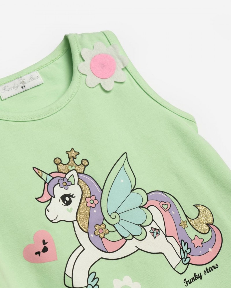 Παιδική Μακό Μπλούζα Αμάνικη Με Τύπωμα Unicorn Κορίτσι (2-6) -Λάιμ- 125-705106-2
