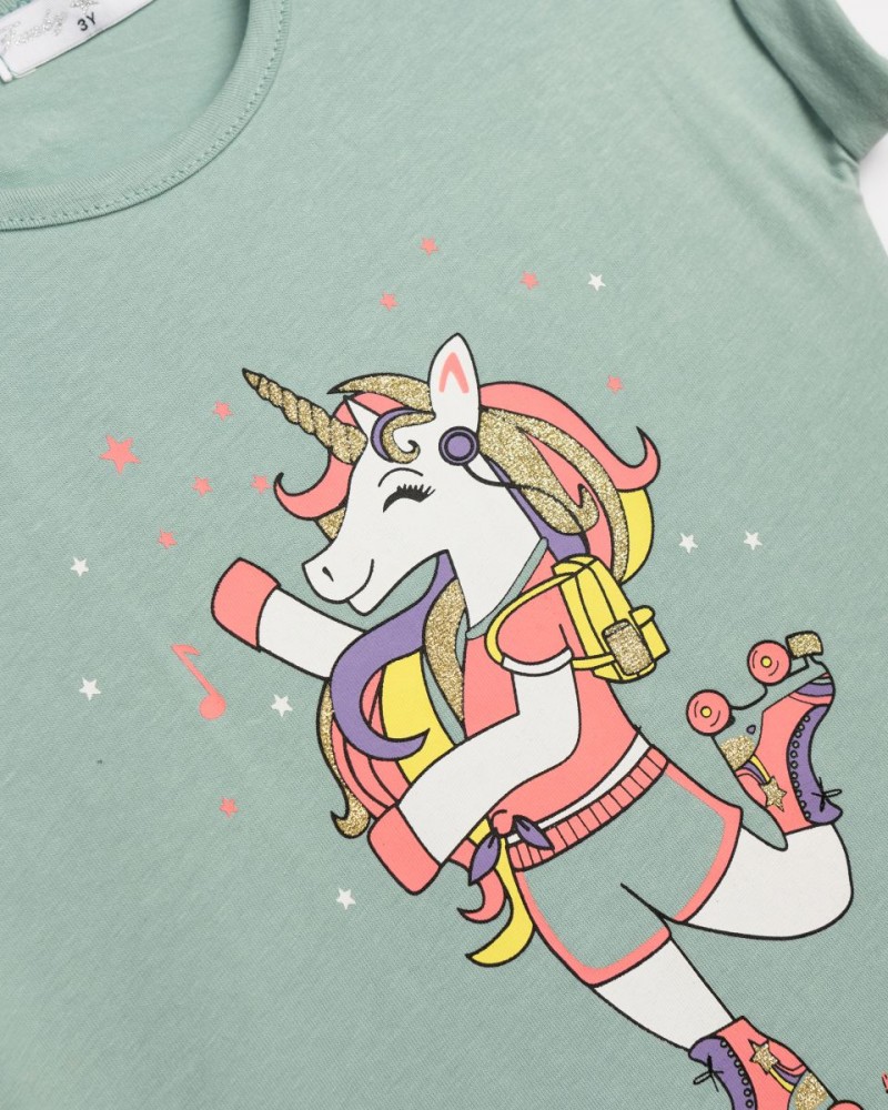 Παιδικό Σετ με Μπλούζα Unicorn και Κολάν Κάπρι Κορίτσι (2-6) -Φυστικί- 125-719101-2