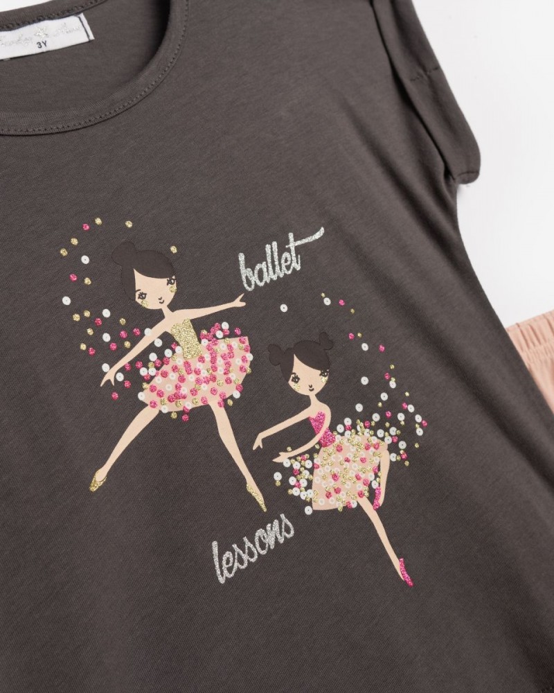 Παιδικό Σετ με Μπλούζα Ballet και Κολάν Κάπρι Παγιέτα Κορίτσι (2-6) -Σκ. Γκρι- 125-719111-1