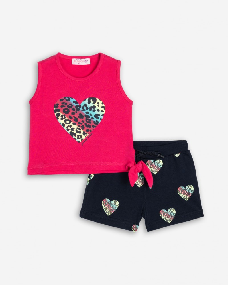 Παιδικό Σετ με Αμάνικη Μπλούζα Καρδούλα και Σορτς Κορίτσι (2-6) -Φούξια- 125-724111-1