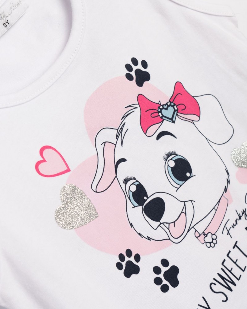 Παιδικό Σετ με Αμάνικη Μπλούζα My Sweet Puppy και Σορτς Κορίτσι (2-6) -Λευκό- 125-724114-1