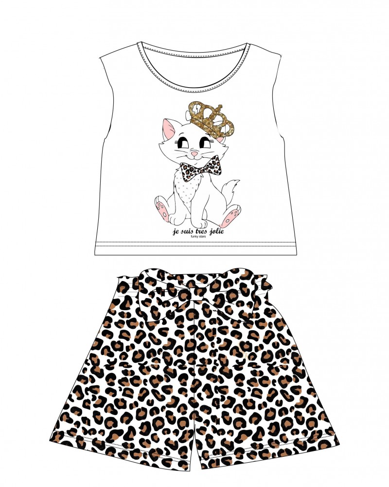 Παιδικό Σετ με Μπλούζα Γατάκι με Στέμμα και Σορτς Κορίτσι (2-6) -Λευκό- 125-724125-1