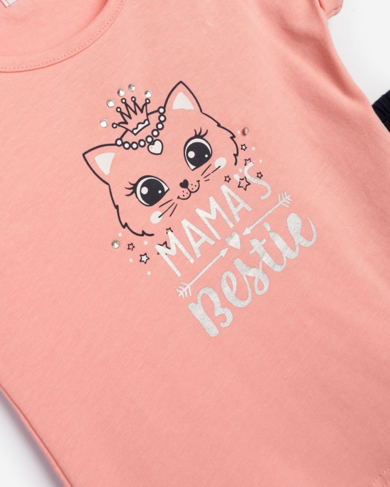 Παιδικό Σετ με Μπλούζα Mama's Bestie και Κολάν Κάπρι Κορίτσι (2-6) -Ροζ Neon- 125-739113-1