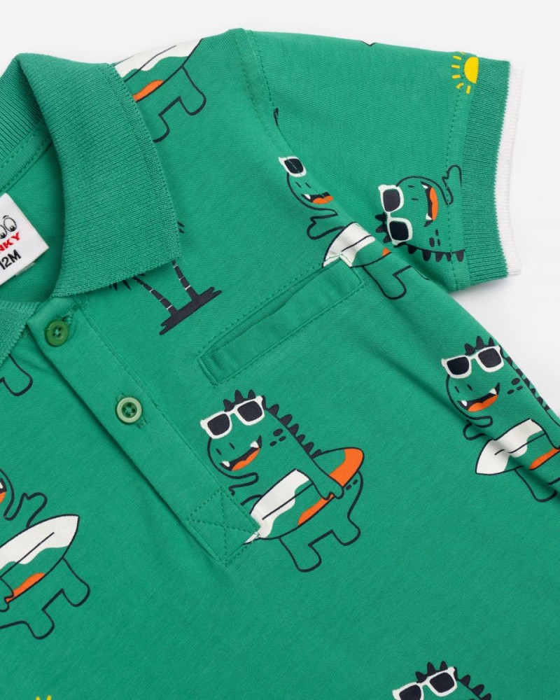 Παιδικό Σετ με Μπλούζα Polo Cool Dino Και Βερμούδα Cargo Αγόρι (6-24μ) -Λευκό- 125-822117-1
