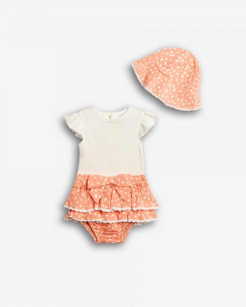 Βρεφικό Σετ 3Τμχ με Κορμάκι, Φούστα Βρακάκι και Καπέλο Κορίτσι (6-24μ) -Λευκό- 