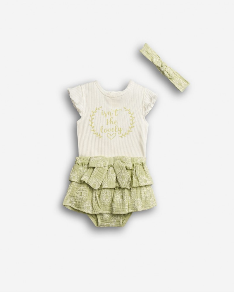 Βρεφικό Σετ 3Τμχ με Κορμάκι, Φούστα Βρακάκι και Κορδέλα Κορίτσι (6-24μ) -Λευκό- 