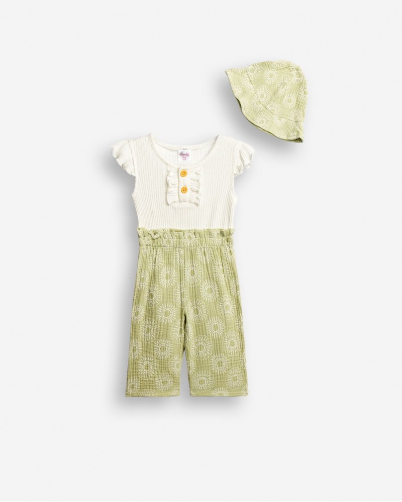 Βρεφικό Σετ 3Τμχ με Κορμάκι, Παντελόνι και Καπέλο Κορίτσι (6-24μ) -Λευκό- 